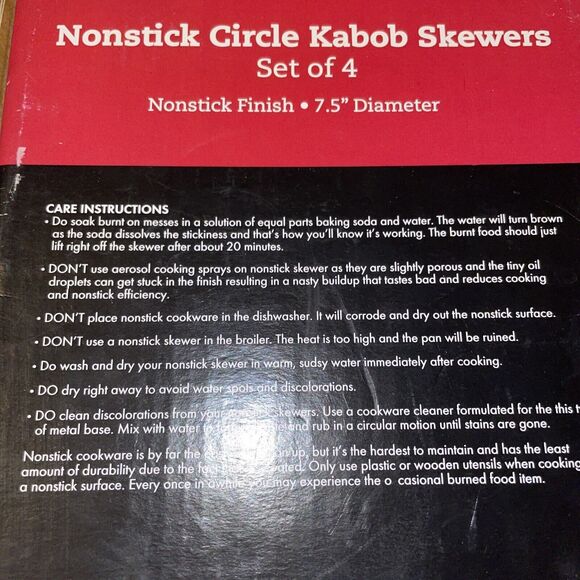 Set of 4 Nonstick Circle Kabob Skewers 7.5 Inches Diameter Great American - Picture 6 of 8